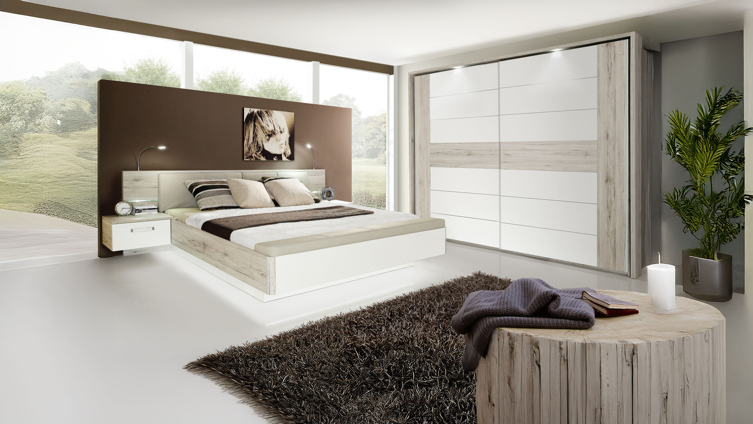 lesnina spavaća soba bež i smeđih nijansi