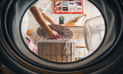 laundry basket as seen from the washing machine