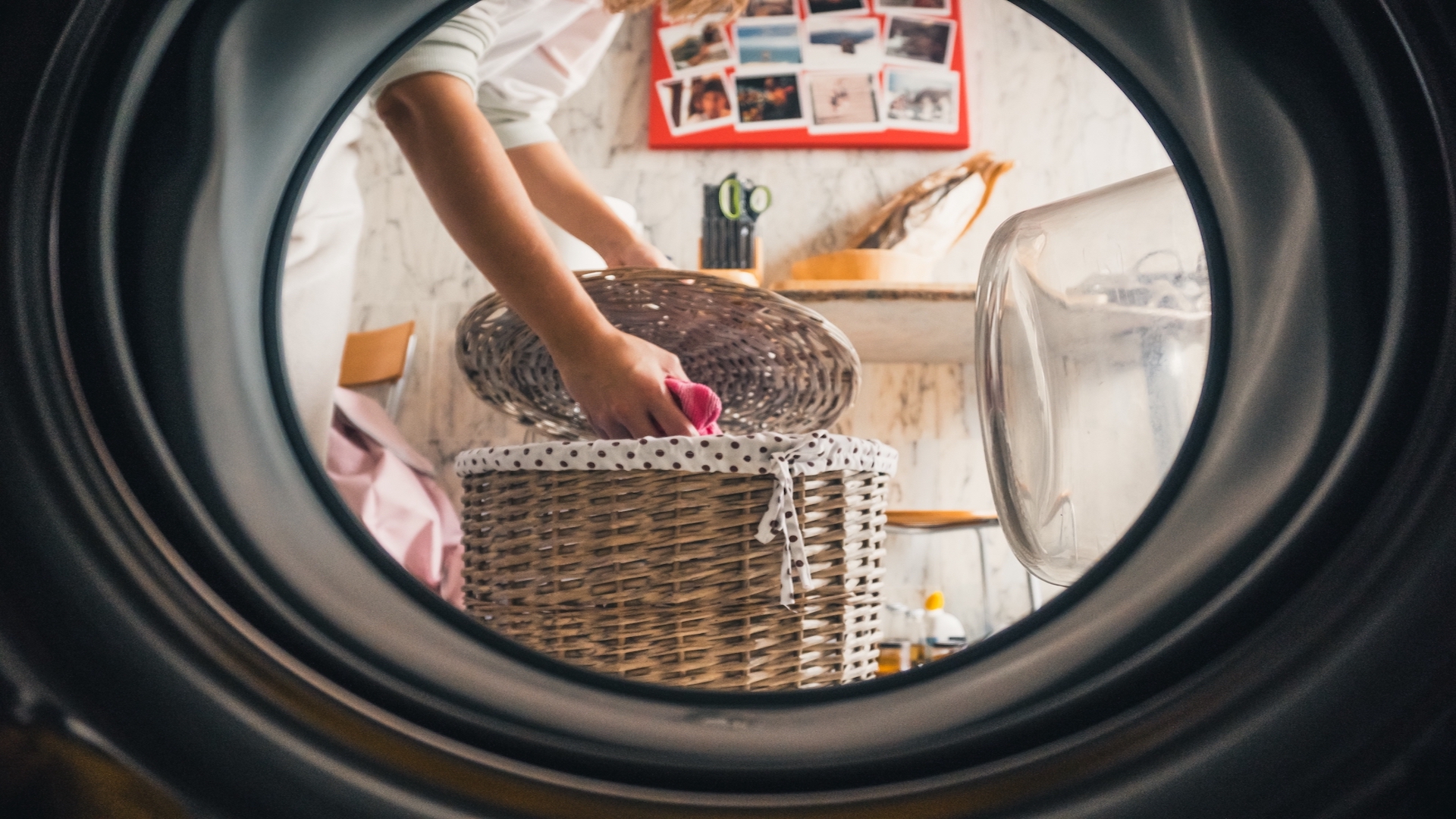 laundry basket as seen from the washing machine