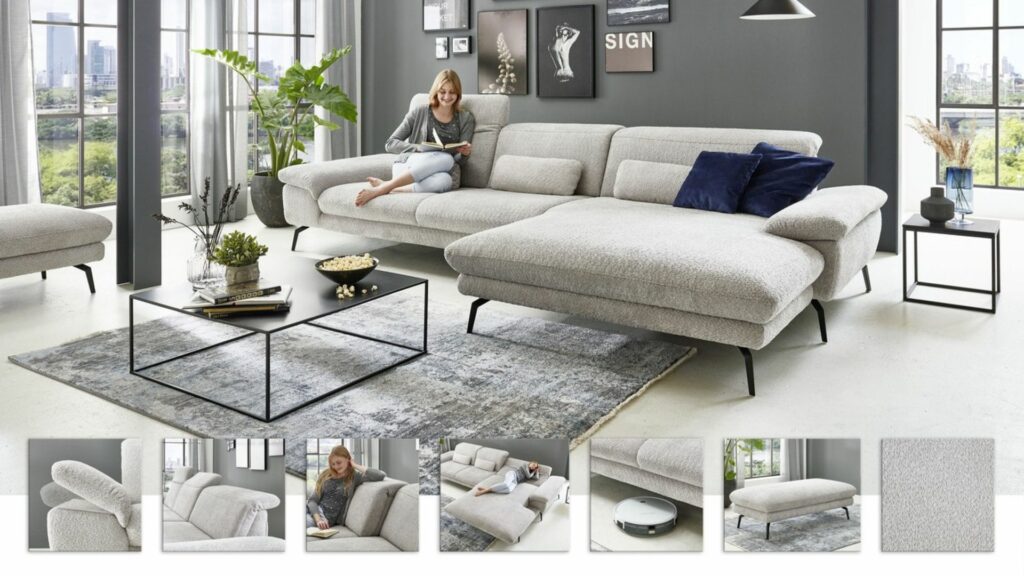 Lesnina XXXL_SJEDEĆA GARNITURA tekstil srebrne boje