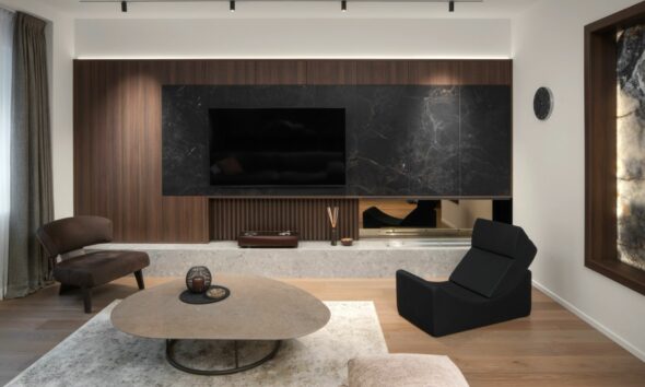 moderan muški stan u tamnim nijansama iqon studio