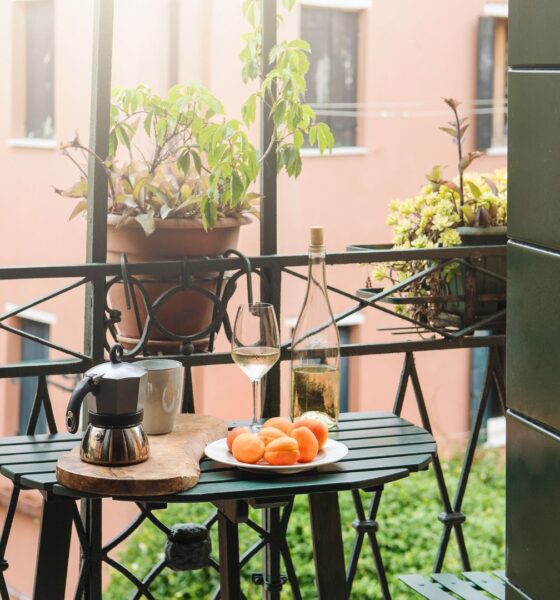 prekrasan balkon i biljke na balkonu ljeti