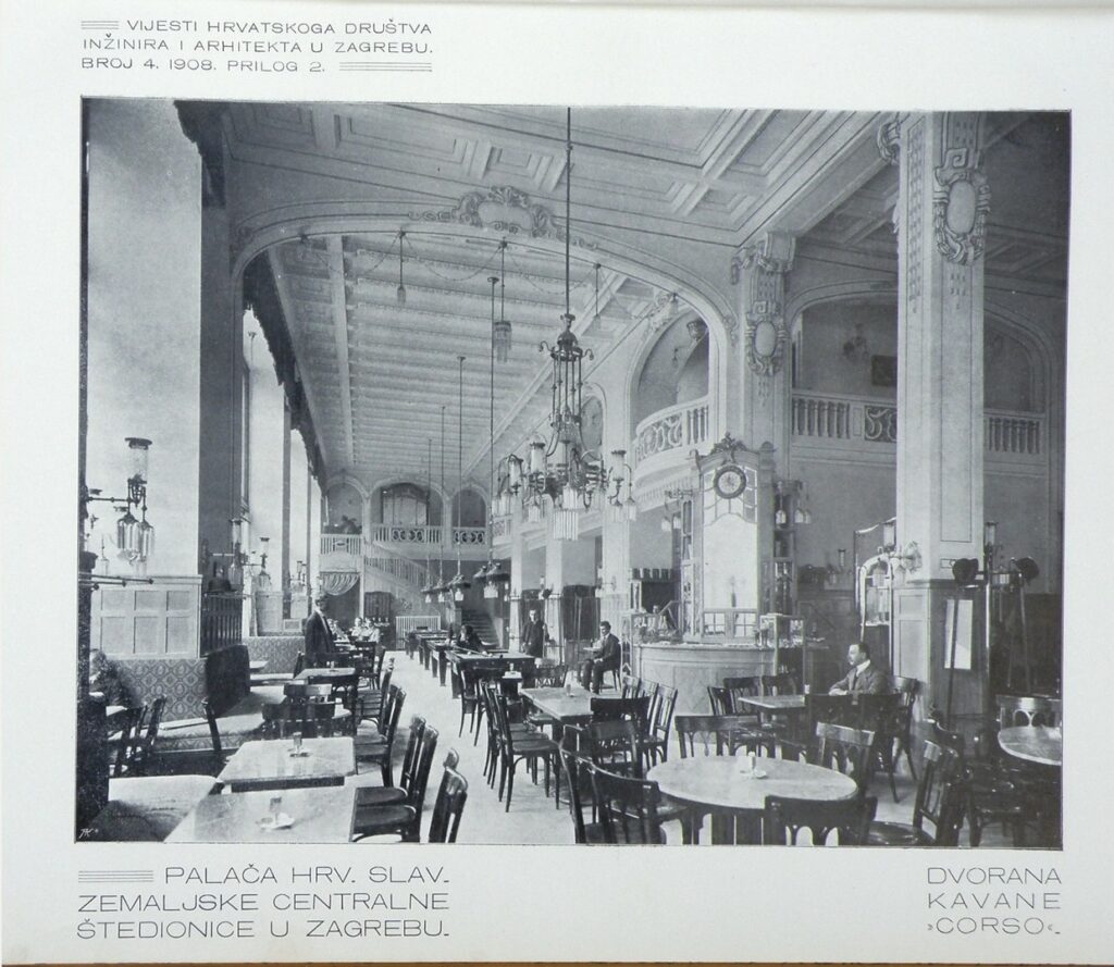 Stranica časopisa iz 1908. s fotografijom dvorane kavane Corso